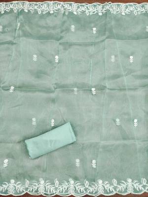 sea-green embroidered organza semi_stitched churidar dress-materials 4