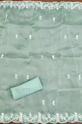 sea-green embroidered organza semi_stitched churidar dress-materials