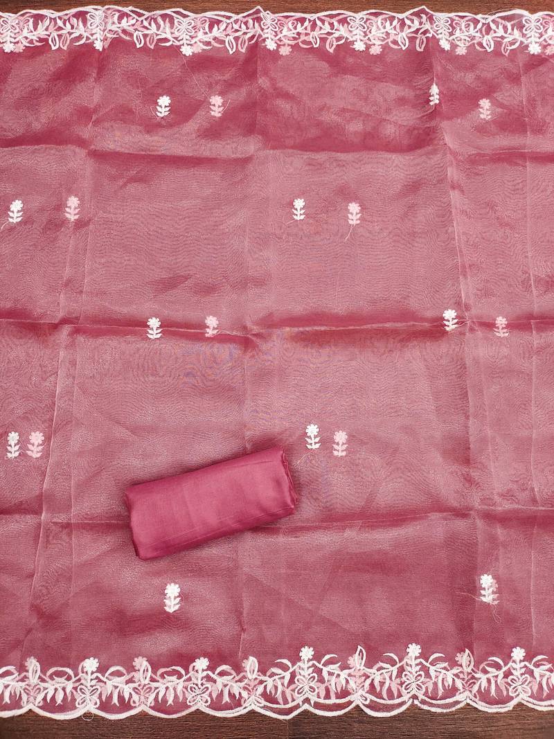 pink embroidered organza semi_stitched churidar dress-materials