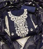 Blue sequins cotton semi stitched churidar dress-materials