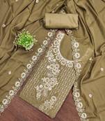 olive embroidered georgette semi_stitched churidar dress-materials