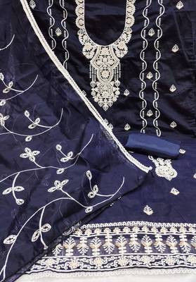 Blue sequins cotton churidar dress-materials 2