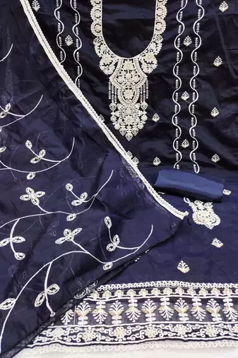 Blue sequins cotton churidar dress-materials