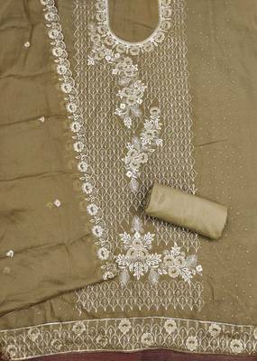 olive embroidered georgette semi_stitched churidar dress-materials 2