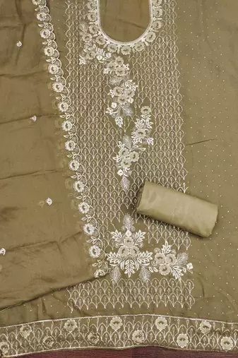 olive embroidered georgette semi_stitched churidar dress-materials