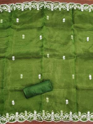 green embroidered organza semi_stitched churidar dress-materials 4