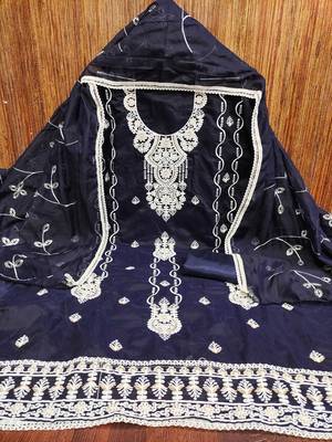 Blue sequins cotton churidar dress-materials 3