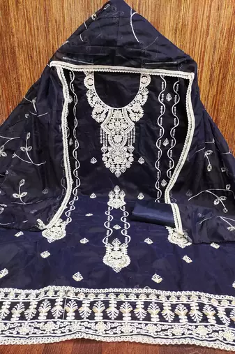 Blue sequins cotton churidar dress-materials