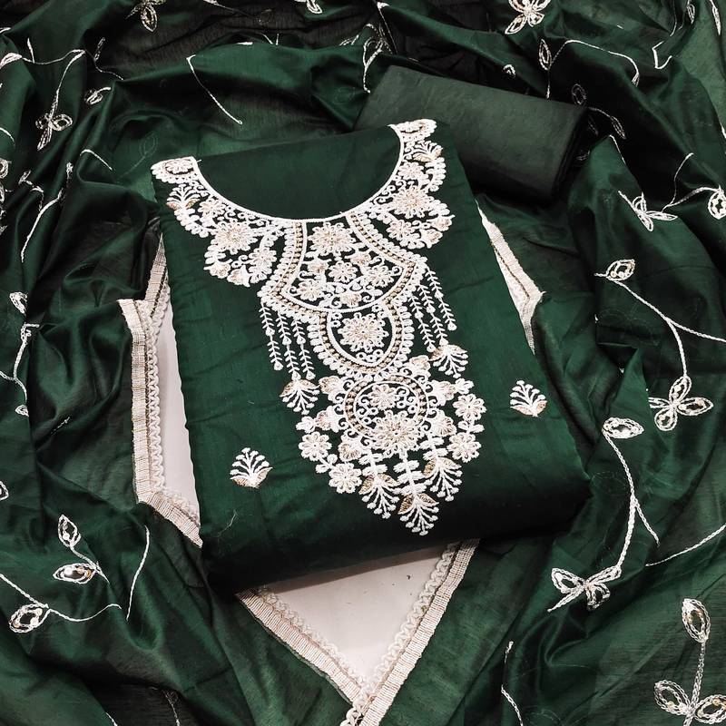 Green sequins cotton semi stitched churidar dress-materials