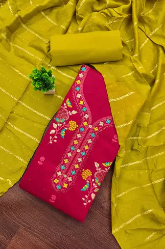 pink embroidered cotton semi_stitched churidar dress-materials