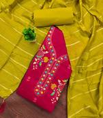 pink embroidered cotton semi_stitched churidar dress-materials