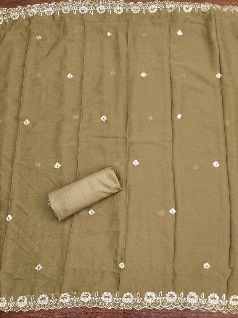 olive embroidered georgette semi_stitched churidar dress-materials