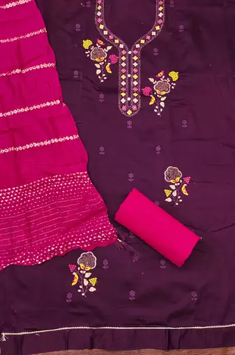 purple embroidered cotton semi_stitched churidar dress-materials