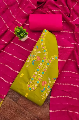 Mehendi embroidered cotton semi_stitched churidar dress-materials