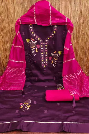 purple embroidered cotton semi_stitched churidar dress-materials