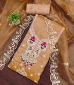 peach embroidered organza semi_stitched churidar dress-materials