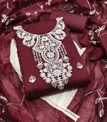 Maroon sequins cotton semi stitched churidar dress-materials