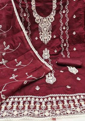 Maroon sequins cotton churidar dress-materials 2