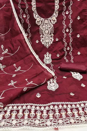 Maroon sequins cotton churidar dress-materials