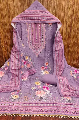 purple printed cotton semi_stitched churidar dress-materials