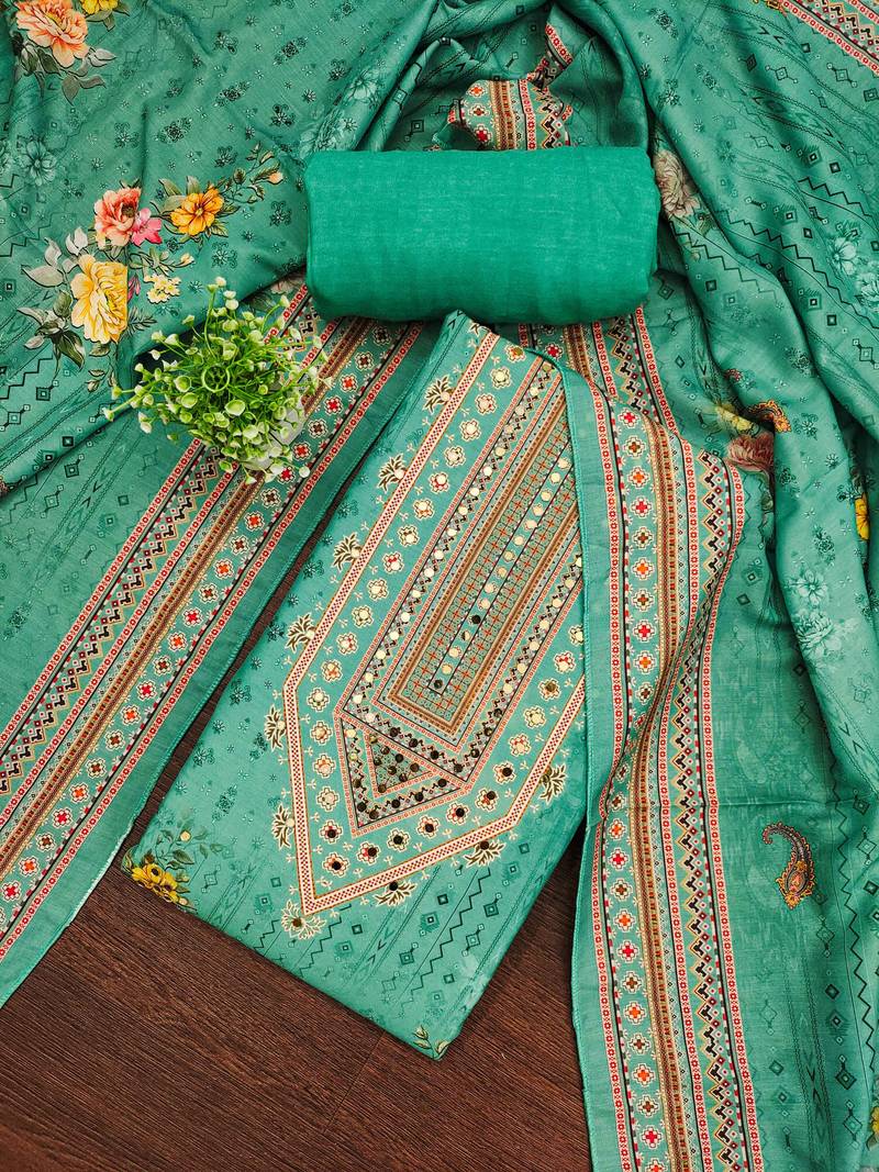 green printed cotton semi_stitched churidar dress-materials