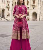 Pink georgette embroidered beads work western plazzo suit