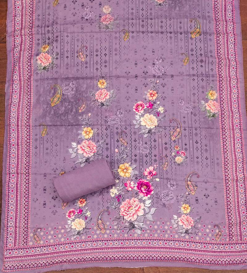 purple printed cotton semi_stitched churidar dress-materials