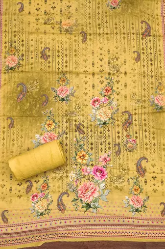 yellow printed cotton semi_stitched churidar dress-materials