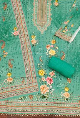 green printed cotton semi_stitched churidar dress-materials 2