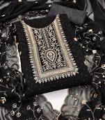 Black embroidered georgette semi stitched churidar dress-materials