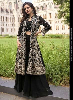 Black georgette embroidered beads work western plazzo suit 1
