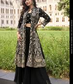 Black georgette embroidered beads work western plazzo suit