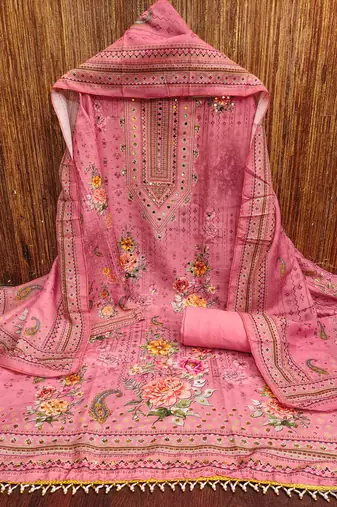 pink printed cotton semi_stitched churidar dress-materials