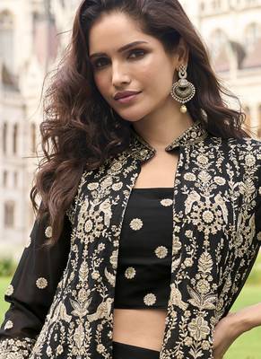 Black georgette embroidered beads work western plazzo suit 2