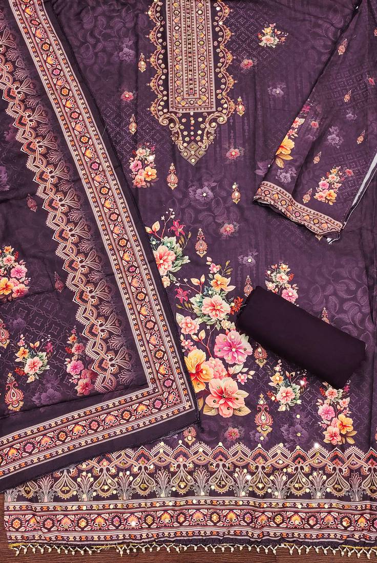 violet printed cotton semi_stitched churidar dress-materials