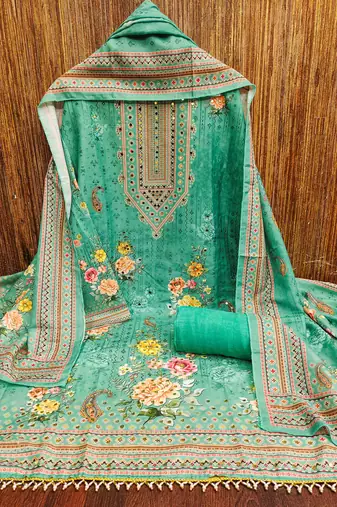 green printed cotton semi_stitched churidar dress-materials