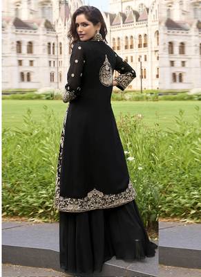 Black georgette embroidered beads work western plazzo suit 3