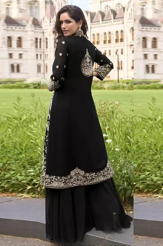 Black georgette embroidered beads work western plazzo suit