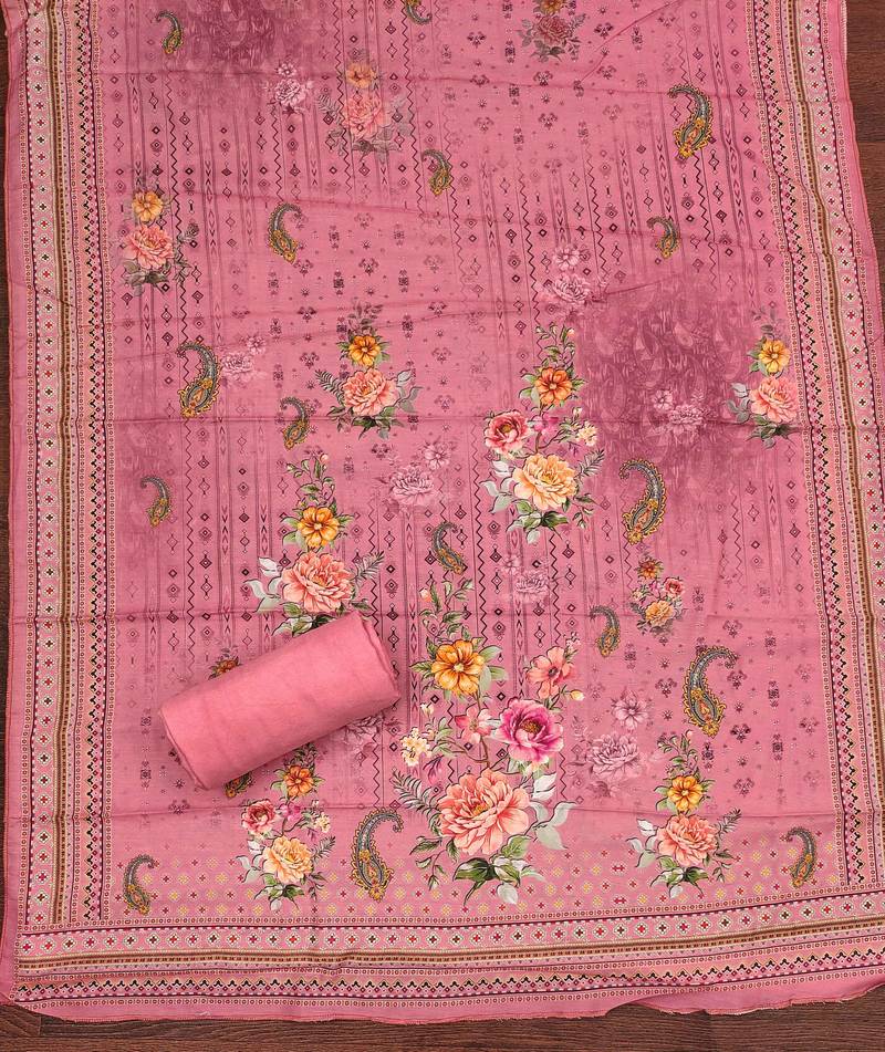 pink printed cotton semi_stitched churidar dress-materials