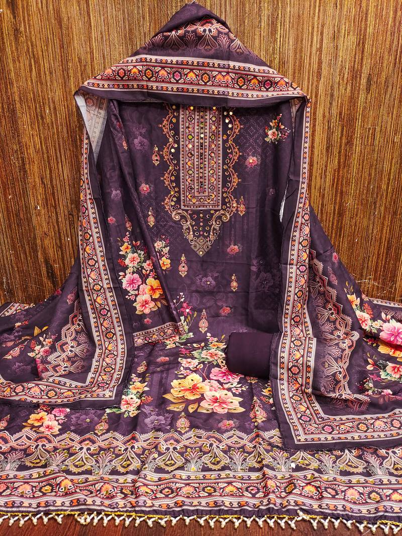 violet printed cotton semi_stitched churidar dress-materials