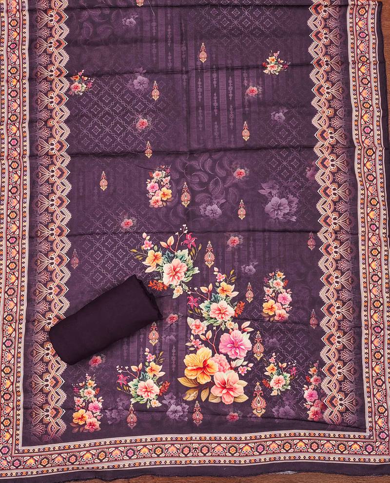 violet printed cotton semi_stitched churidar dress-materials