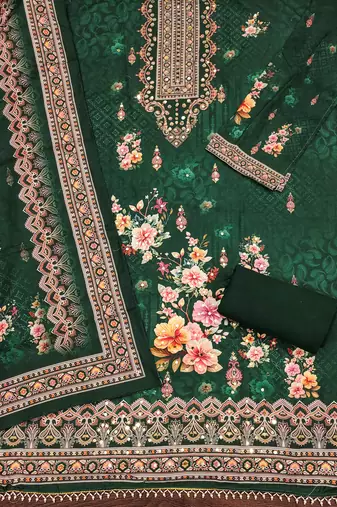 green printed cotton semi_stitched churidar dress-materials