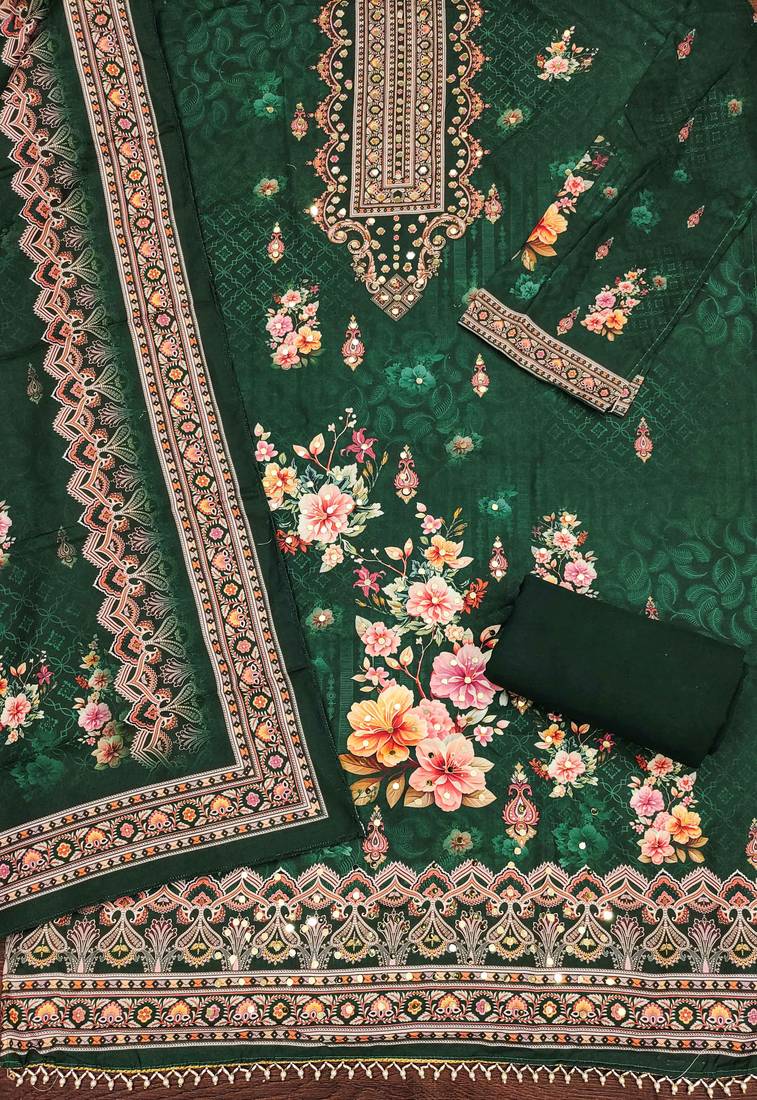 green printed cotton semi_stitched churidar dress-materials