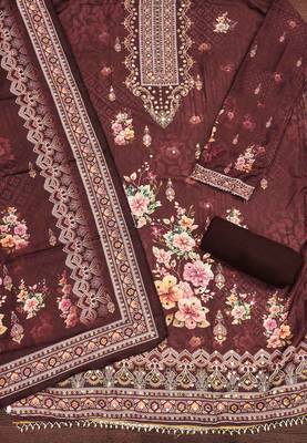 brown printed cotton semi_stitched churidar dress-materials 2