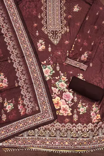 brown printed cotton semi_stitched churidar dress-materials
