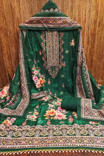 green printed cotton semi_stitched churidar dress-materials
