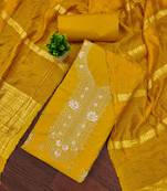 yellow embroidered cotton semi_stitched churidar dress-materials