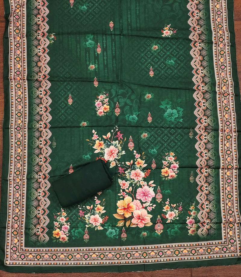 green printed cotton semi_stitched churidar dress-materials