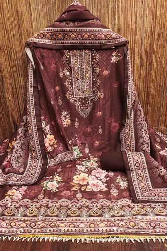 brown printed cotton semi_stitched churidar dress-materials