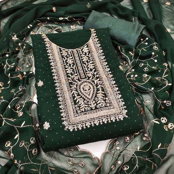 Green embroidered georgette churidar dress-materials 1